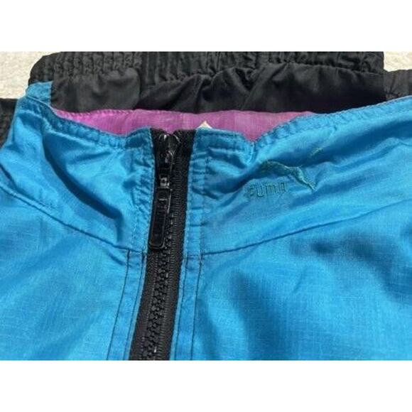 VTG Puma 80s Track Jacket Windbreaker Colorblock Neon Womens Medium Black Blue - Picture 10 of 12